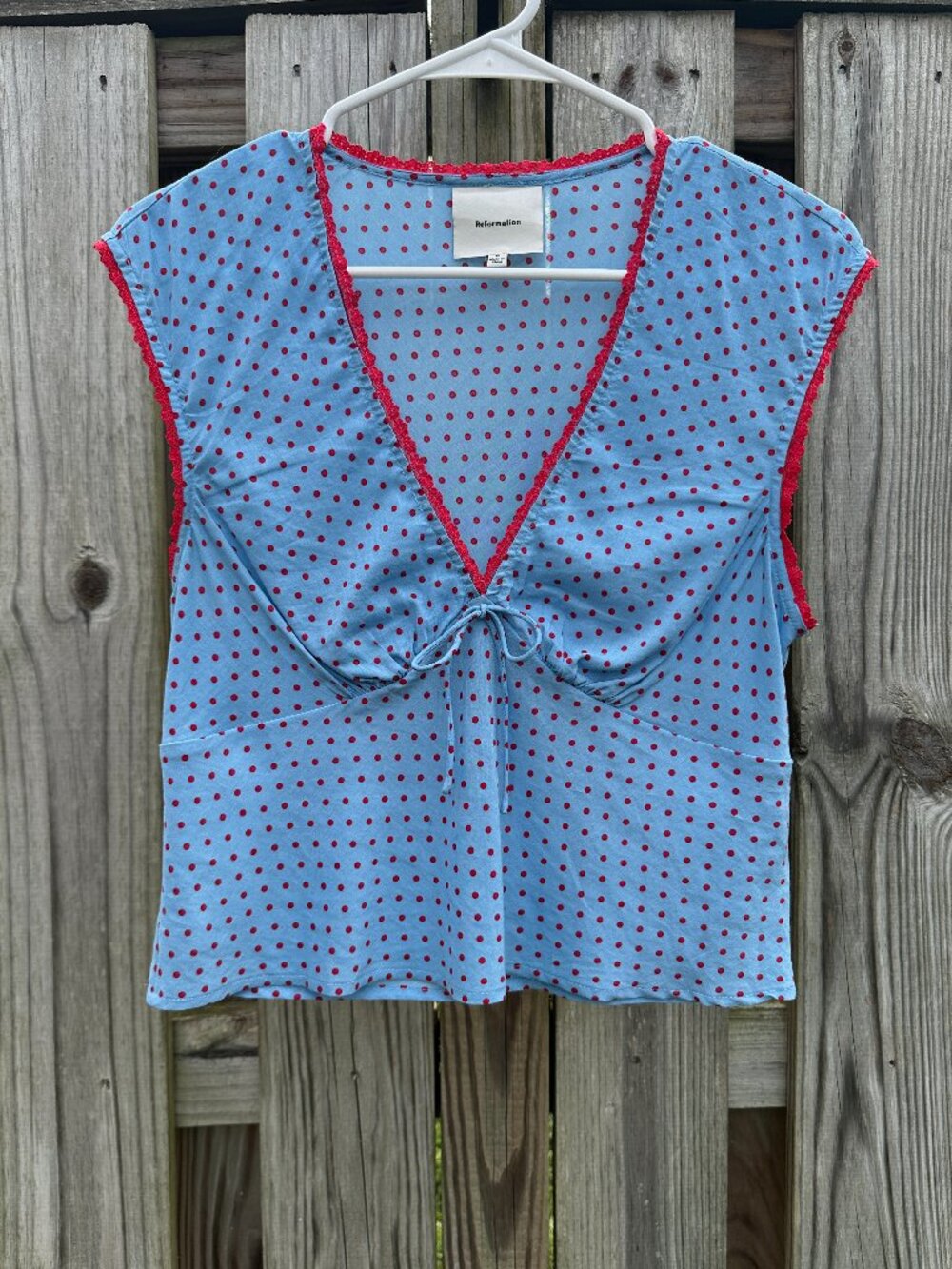 Reformation Cherry Top Summertime Dot Blue Polka Dot 6 - Picture 3 of 6